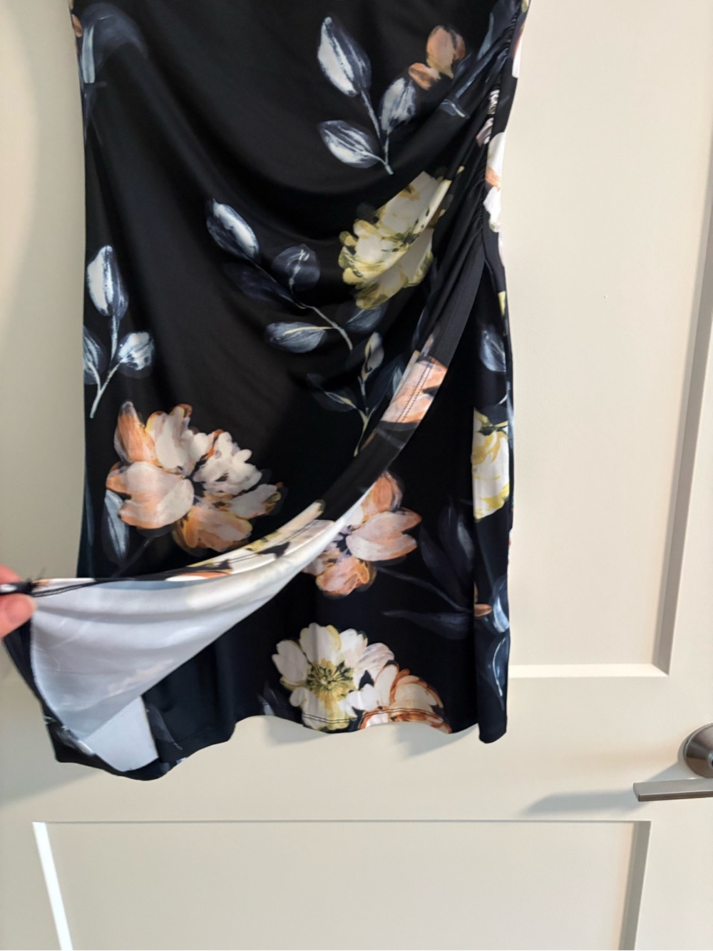 Catherine Malandrino Blue Midi Dress with Cream and Pink Floral Print - Picture 3 of 5